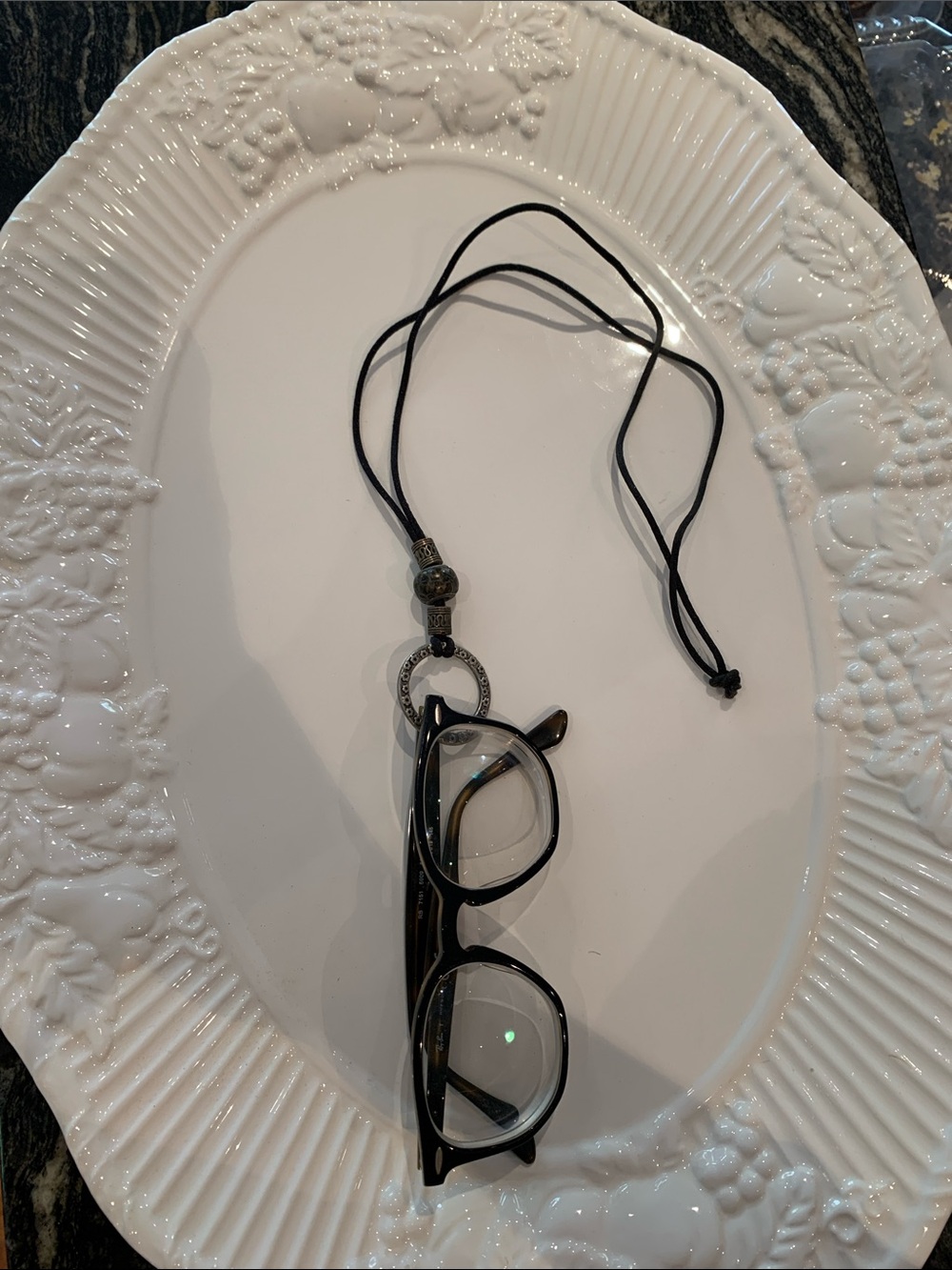 Black Eyeglass Necklace Holder with Beaded Accent